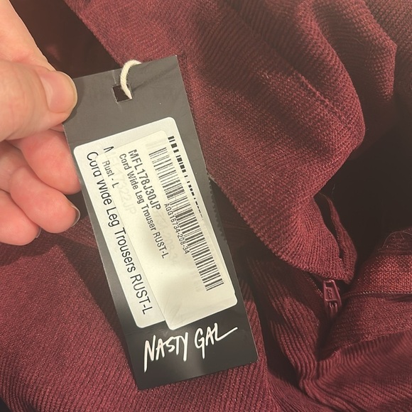 NWT Nasty Gal Corduroy Wide Leg Trouser Rust Burgundy Sz L - Picture 6 of 10